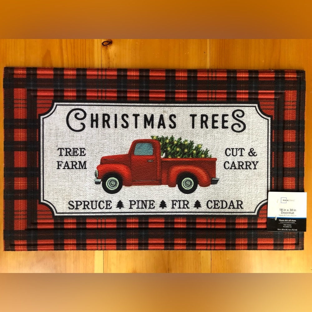 NEW Red Rustic Truck Farmhouse Style Christmas Doormat